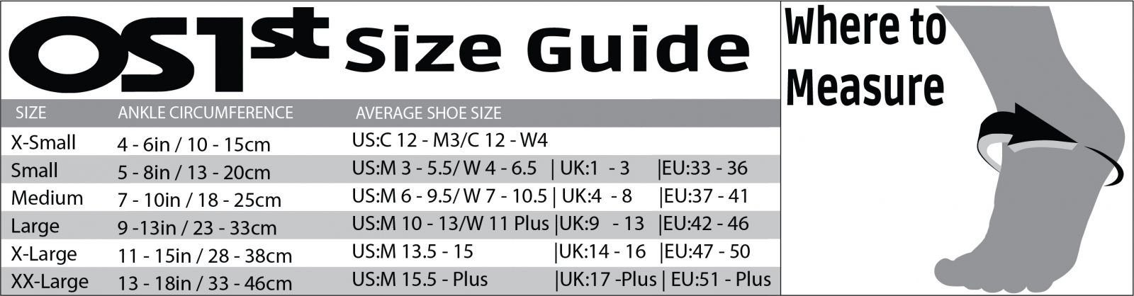 OS1st Foot Sleeve Size Guide